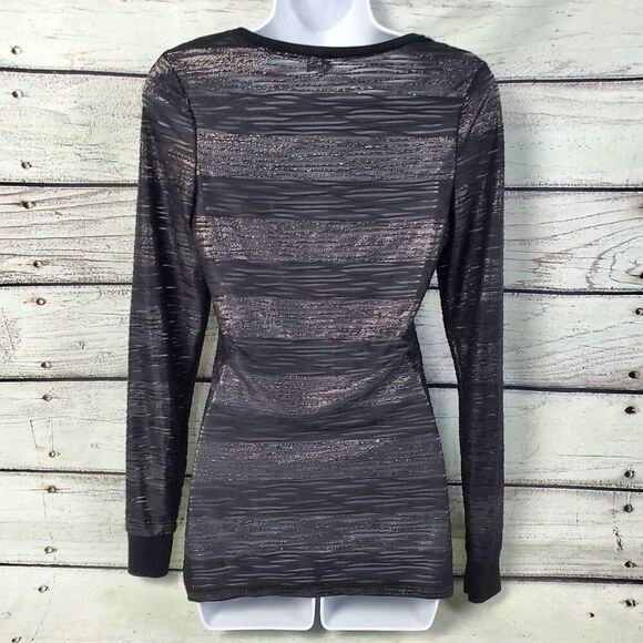 Maurices Women’s Sheer Glitter Long Sleeve Top Black Size Small Stretch Fitted - Picture 4 of 7